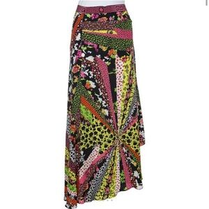 EUC Silk Versace Geometric Floral Colorblocked Asymmetrical Hem Maxi Skirt